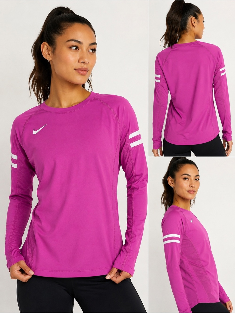 Nike Women's Long-Sleeve Performance Top in Magenta with White Accents